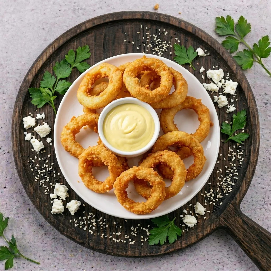 Луковые кольца с сырным соусом